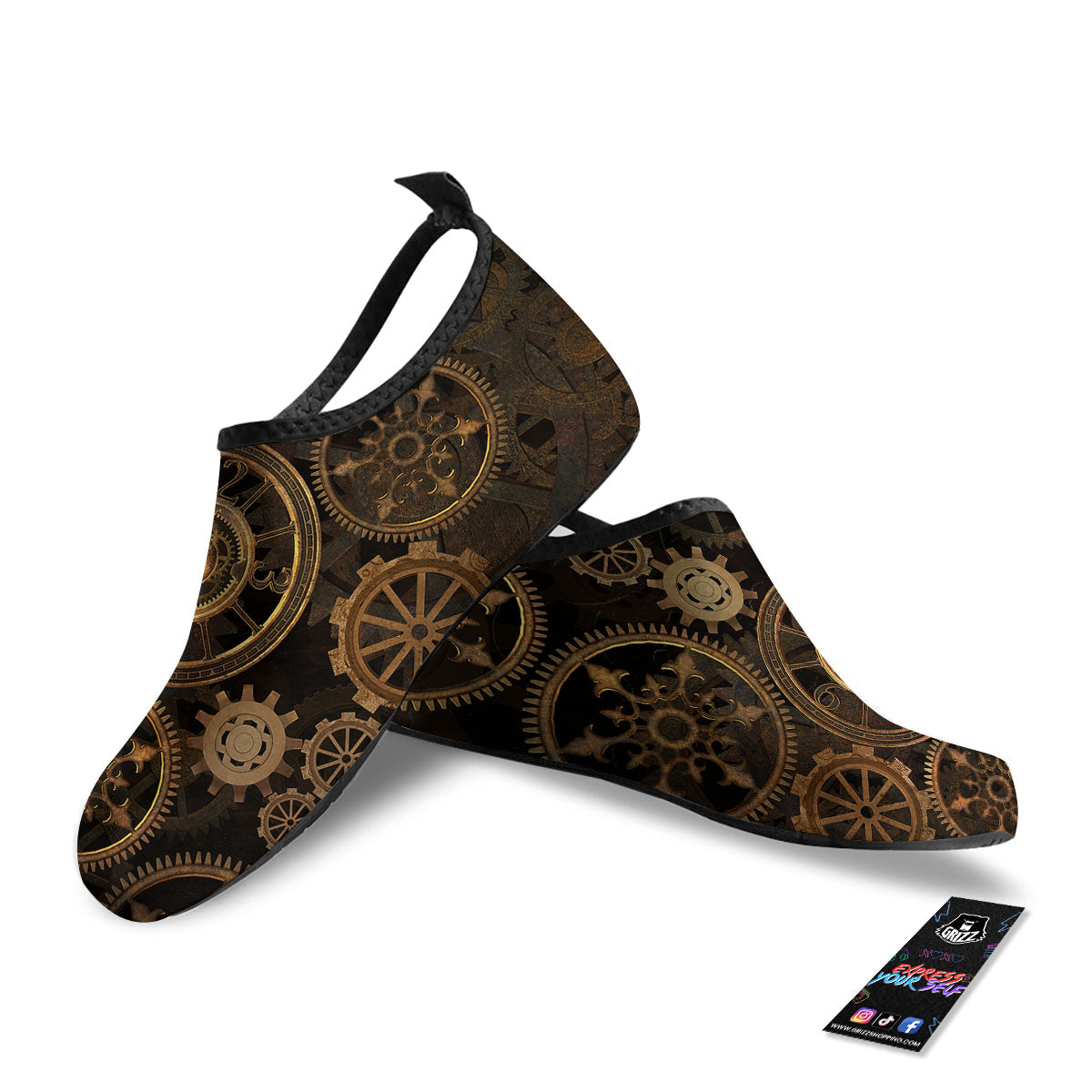 Steampunk Gears Vintage Print Water Shoes-grizzshop