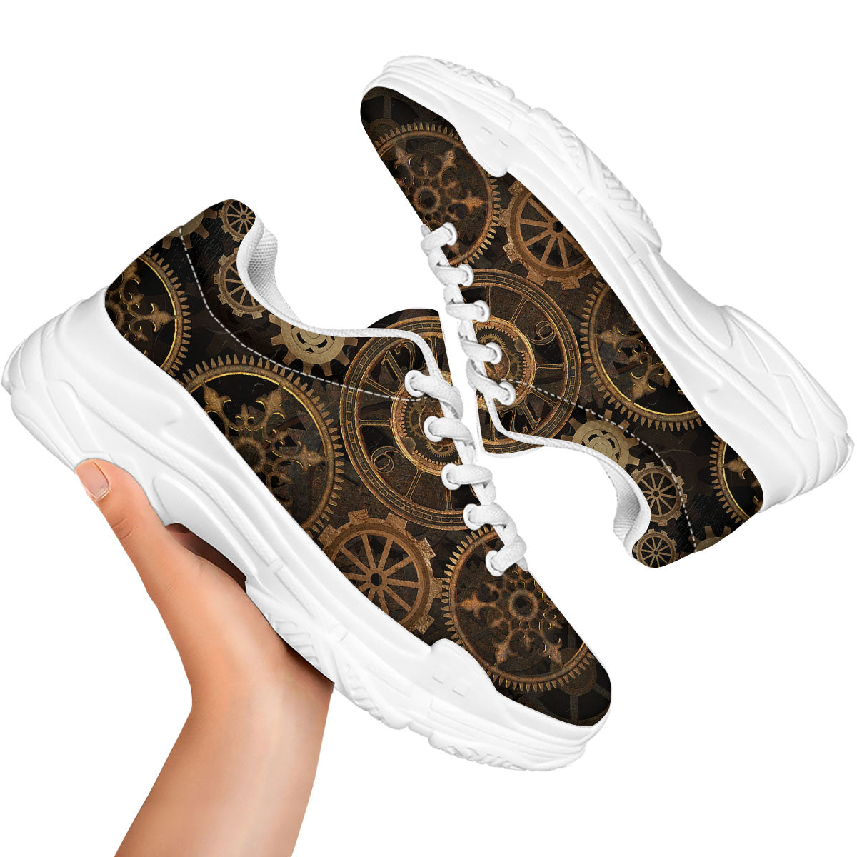 Steampunk Gears Vintage Print White Chunky Shoes-grizzshop