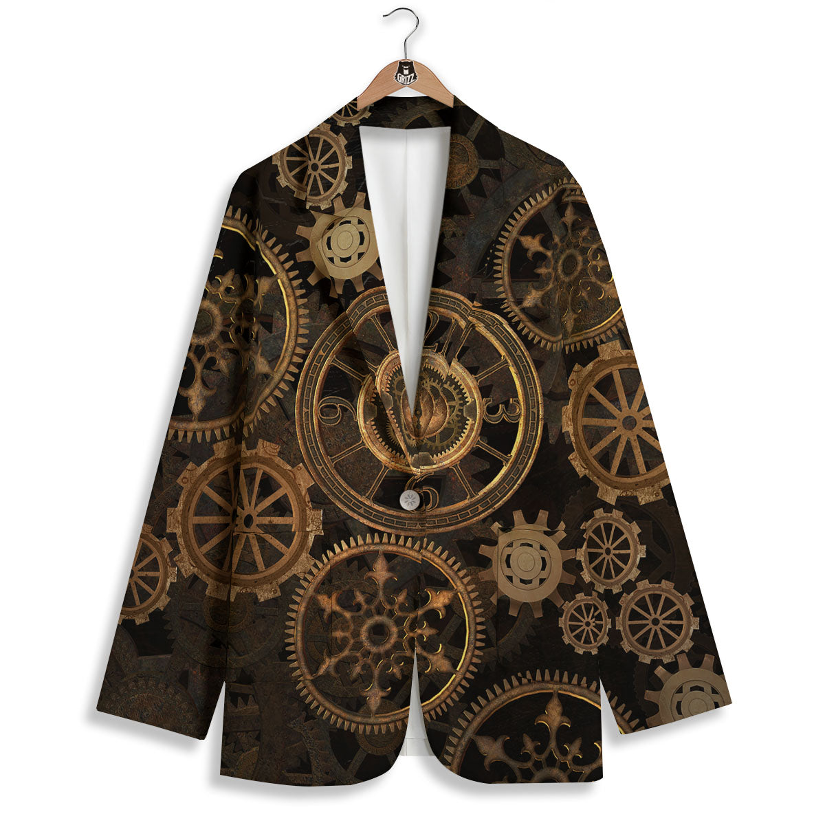 Steampunk Gears Vintage Print Women's Blazer-grizzshop
