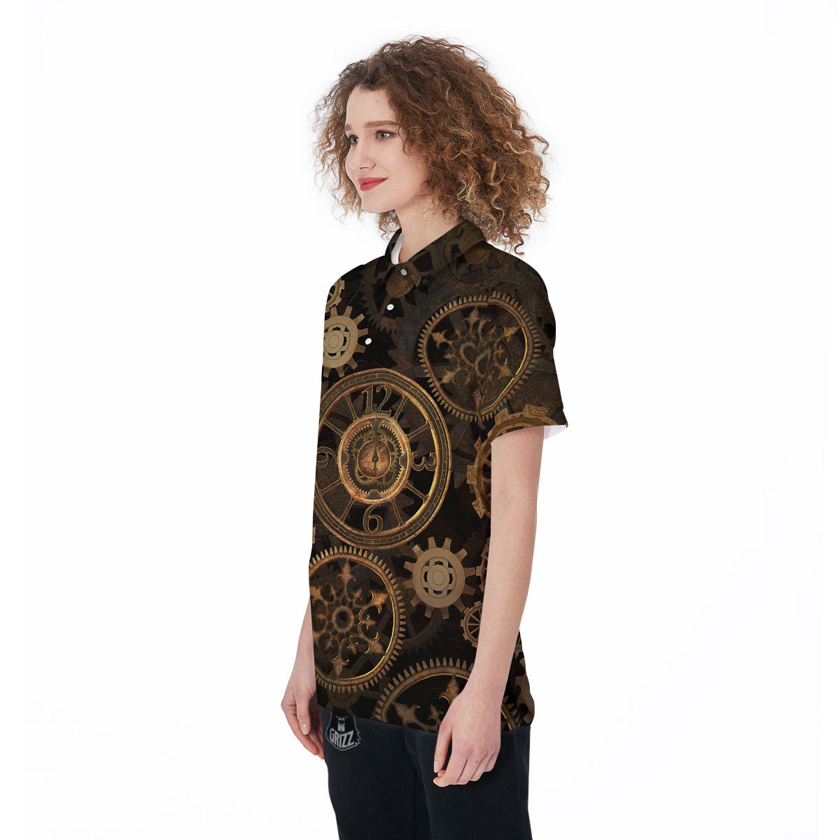 Steampunk Gears Vintage Print Women's Golf Shirts-grizzshop