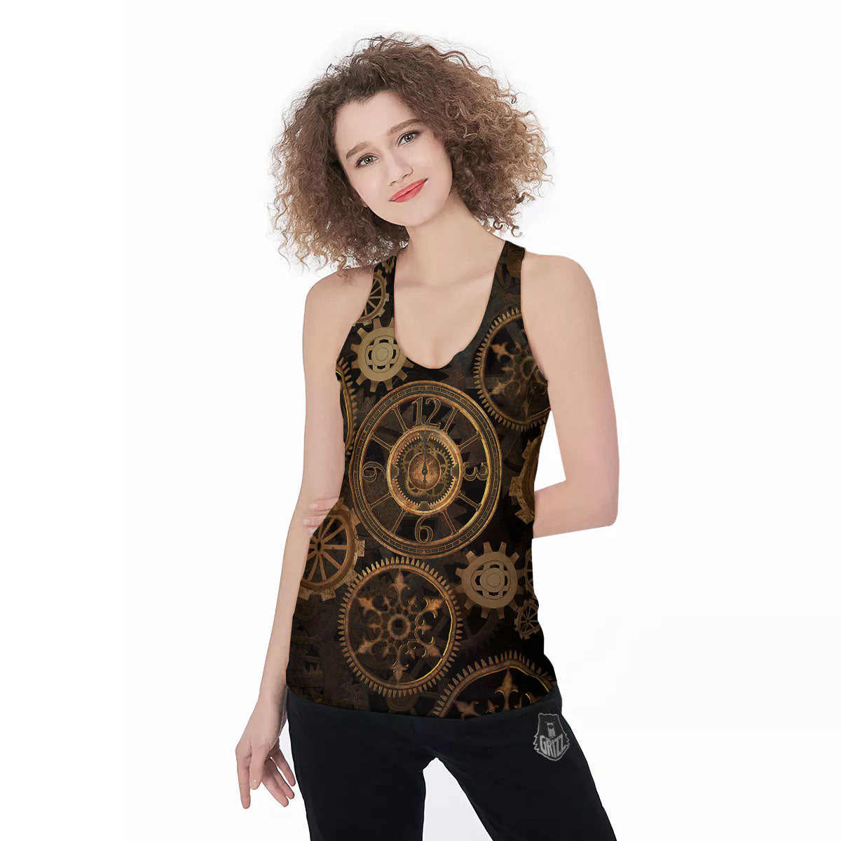 Steampunk Gears Vintage Print Women's Racerback Tank Top-grizzshop