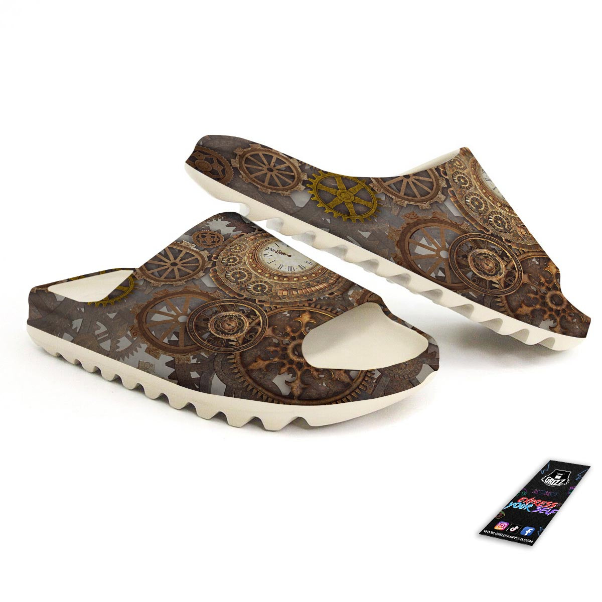 Steampunk Gears Clock Print Sandals-grizzshop