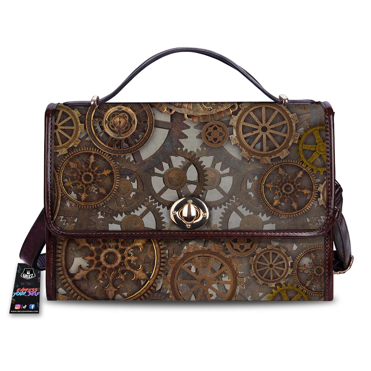 Steampunk Gears Clock Print Women's Satchel Bag