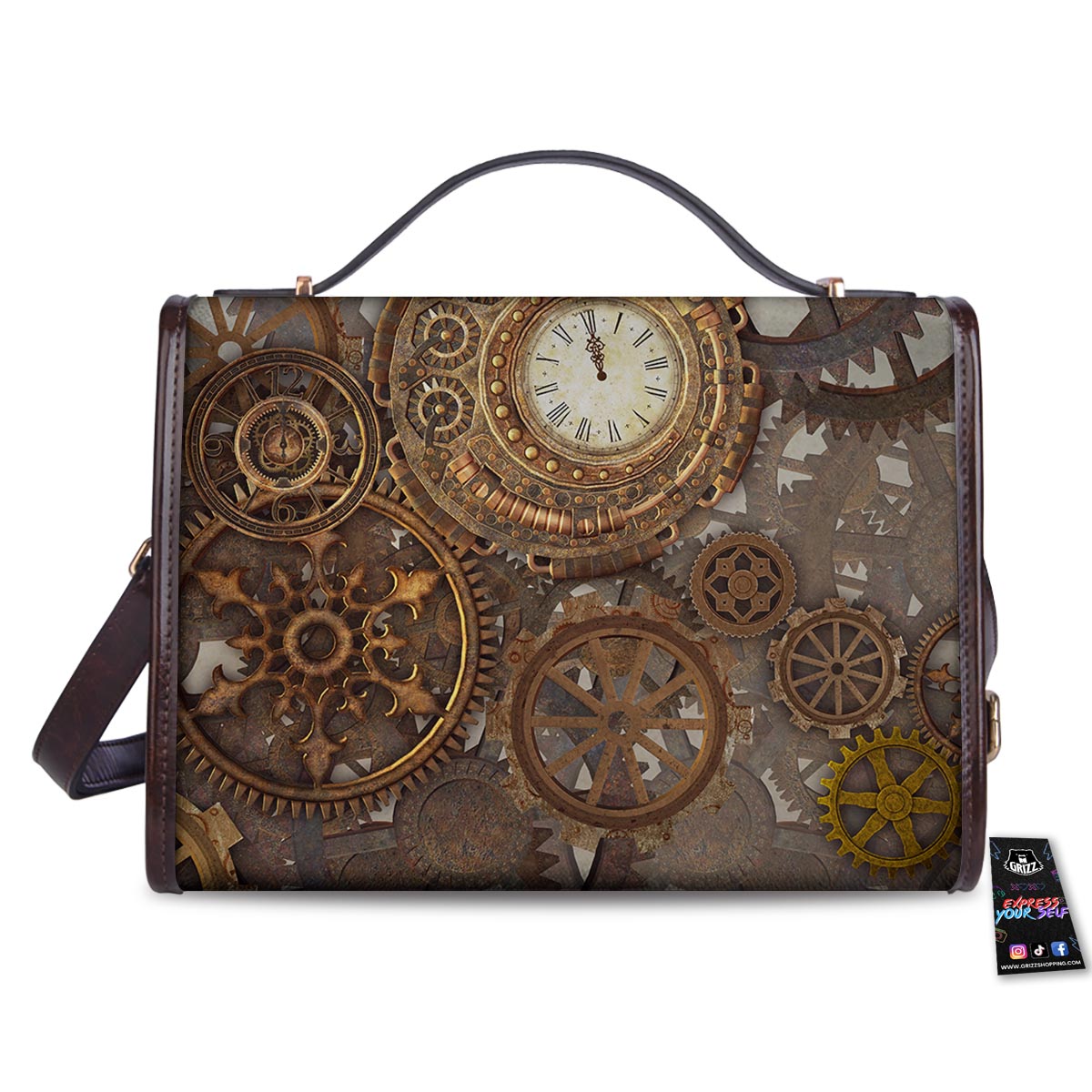 Steampunk Gears Clock Print Women's Satchel Bag