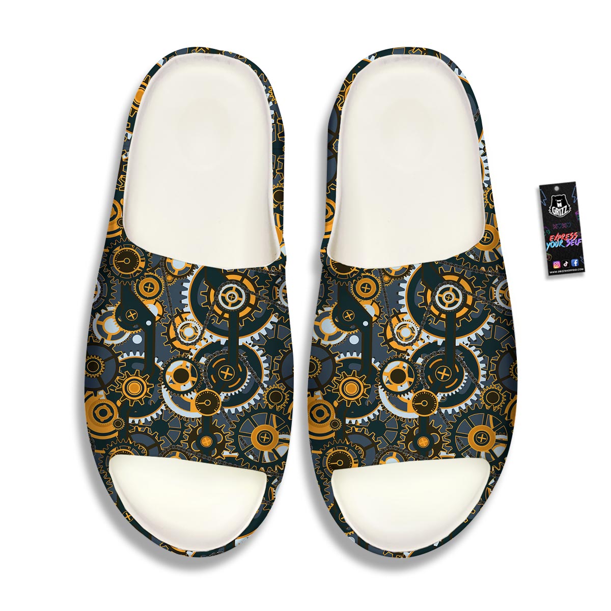 Steampunk Gears Print Pattern Sandals-grizzshop