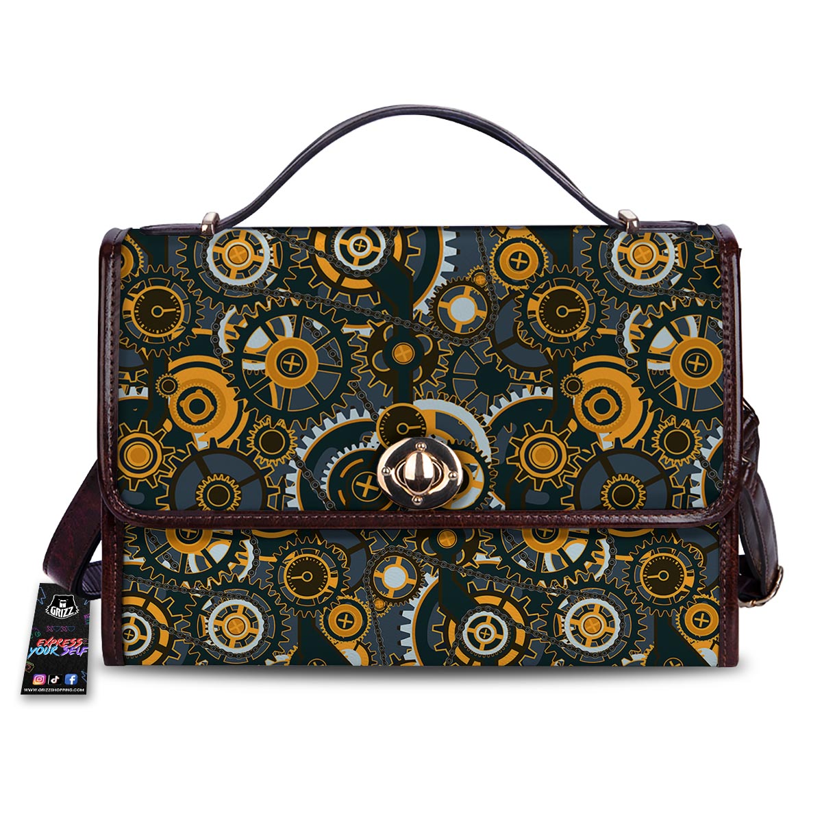Steampunk Gears Print Pattern Women's Satchel Bag