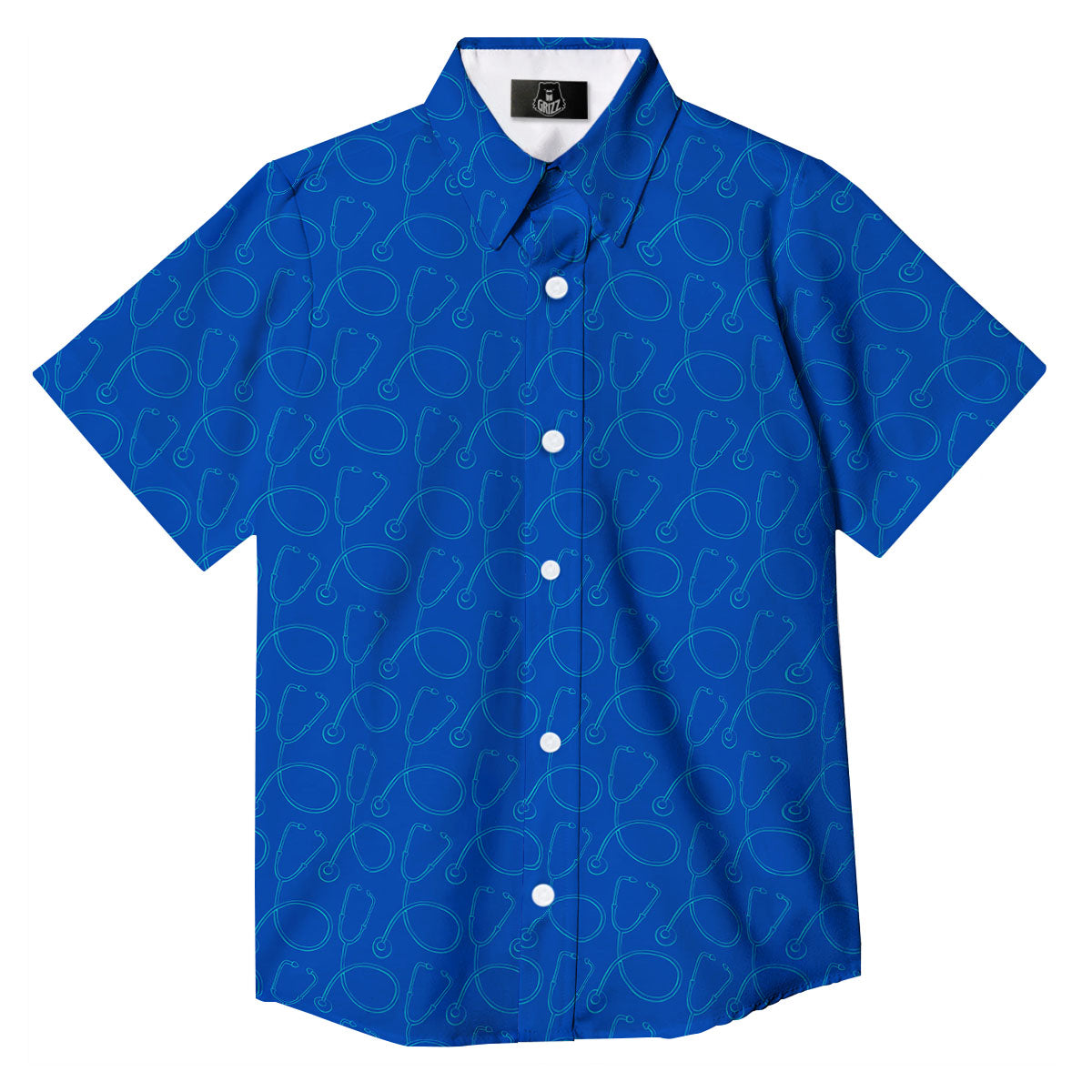 Stethoscope Blue Print Pattern Button Up Shirt-grizzshop