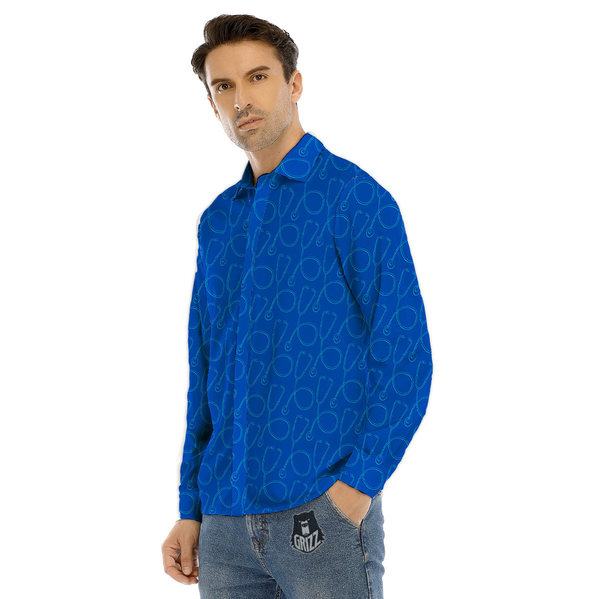 Stethoscope Blue Print Pattern Men's Dress Shirts-grizzshop