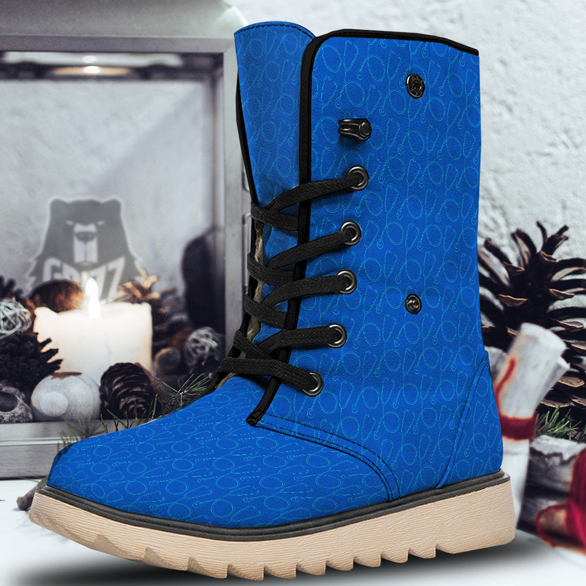 Stethoscope Blue Print Pattern Snow Boots-grizzshop