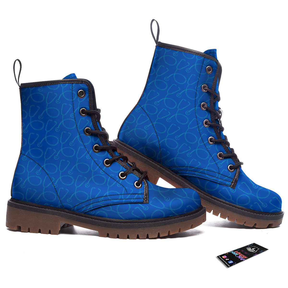 Stethoscope Blue Print Pattern Work Boots-grizzshop