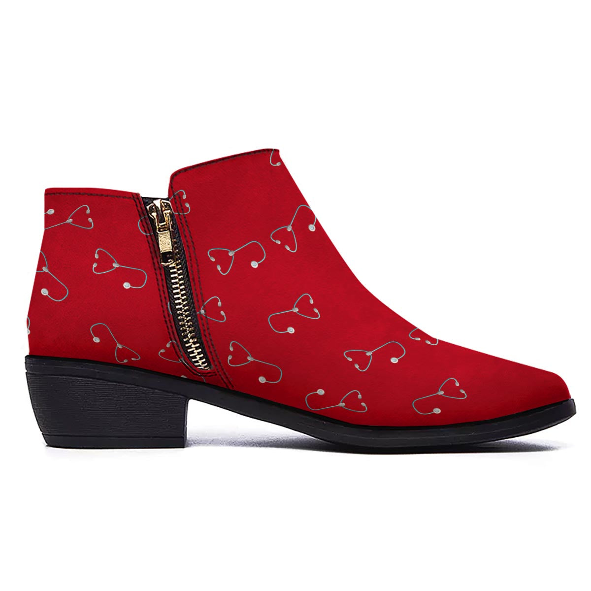 Stethoscope Red Print Pattern Ankle Boots-grizzshop