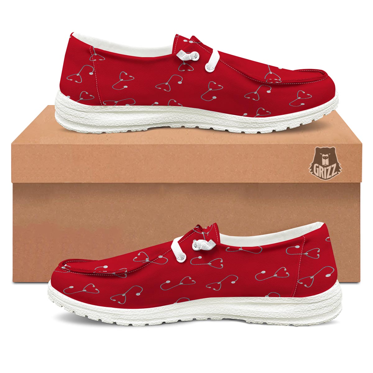 Stethoscope Red Print Pattern Black Loafers-grizzshop