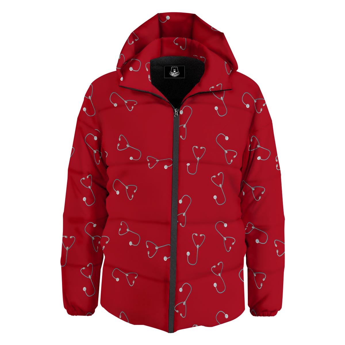 Stethoscope Red Print Pattern Down Jacket-grizzshop
