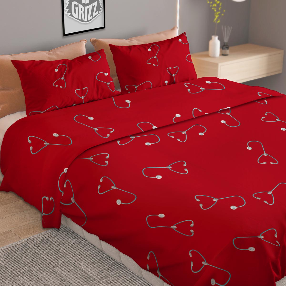 Stethoscope Red Print Pattern Duvet Cover Bedding Set-grizzshop