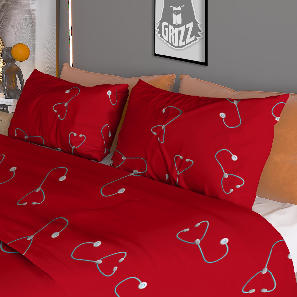 Stethoscope Red Print Pattern Duvet Cover Bedding Set-grizzshop