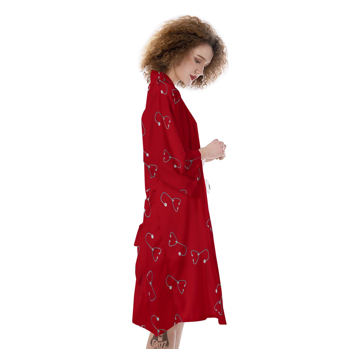Stethoscope Red Print Pattern Kimono-grizzshop