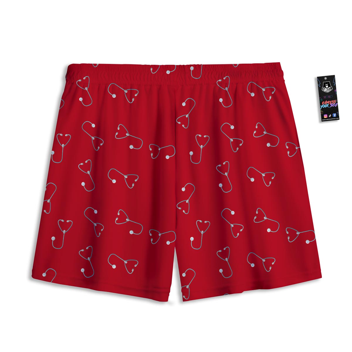Stethoscope Red Print Pattern Mesh Shorts-grizzshop