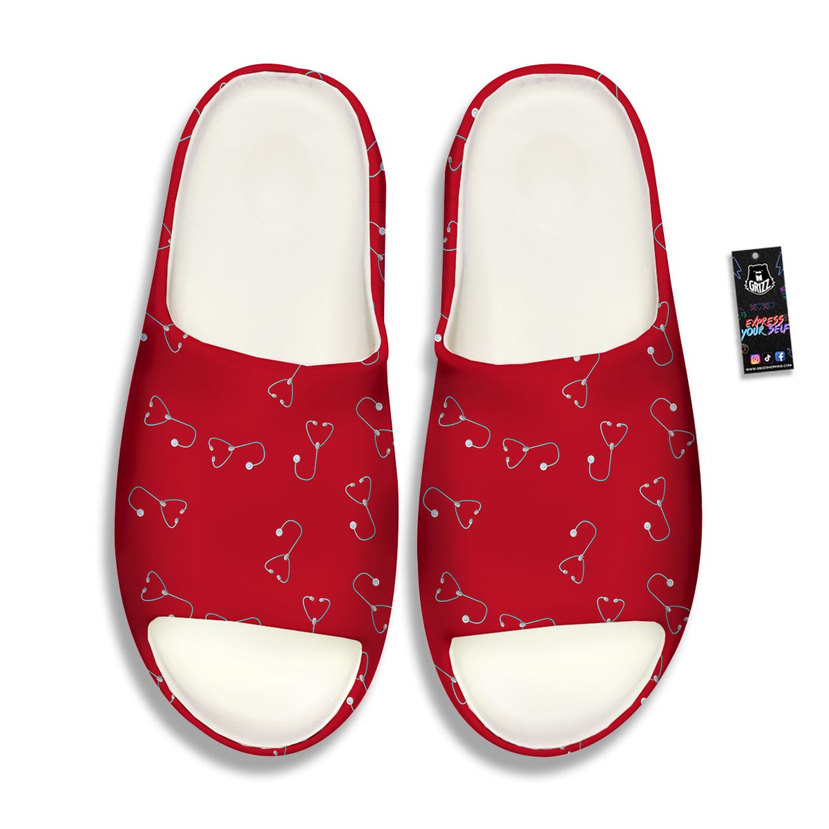 Stethoscope Red Print Pattern Sandals-grizzshop