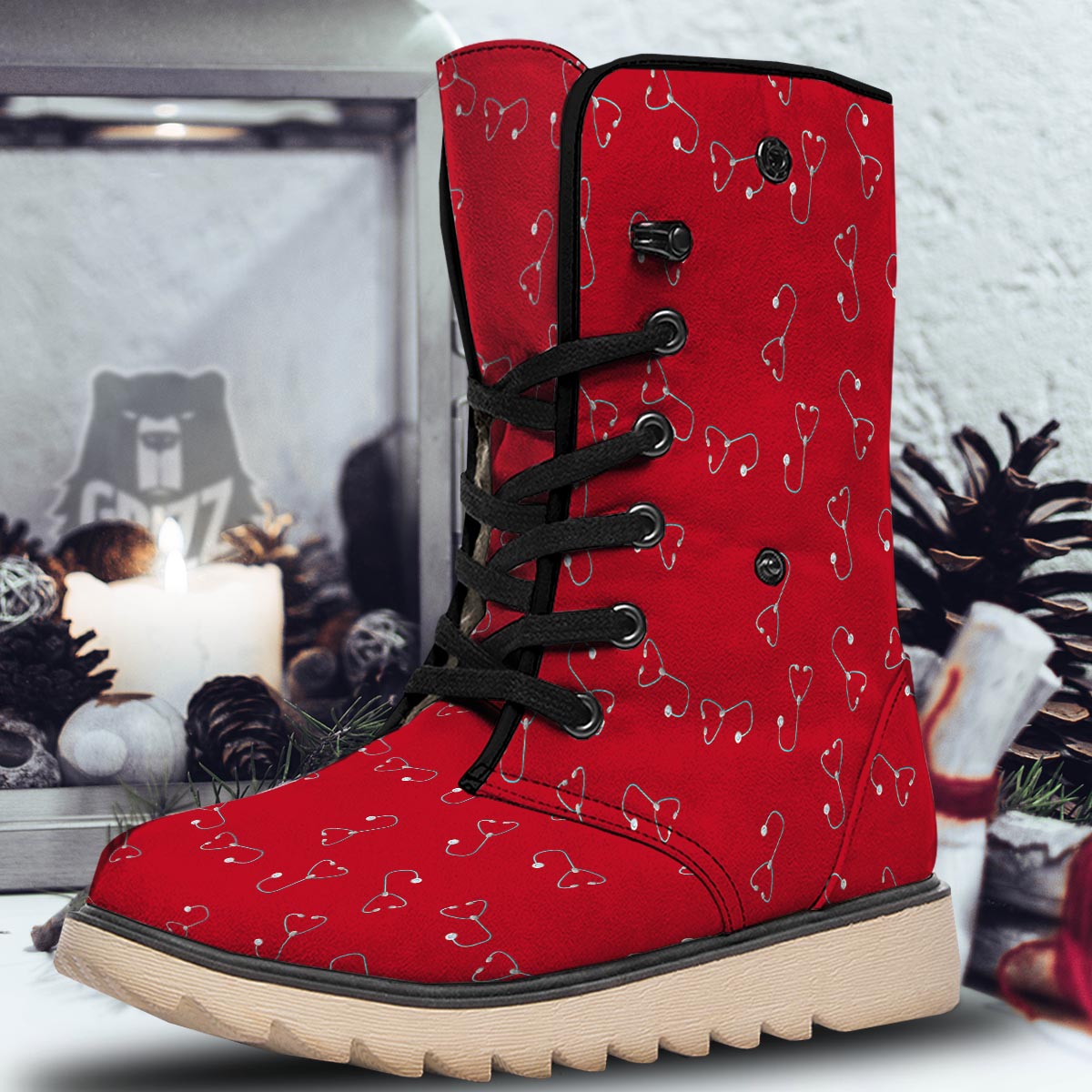 Stethoscope Red Print Pattern Snow Boots-grizzshop