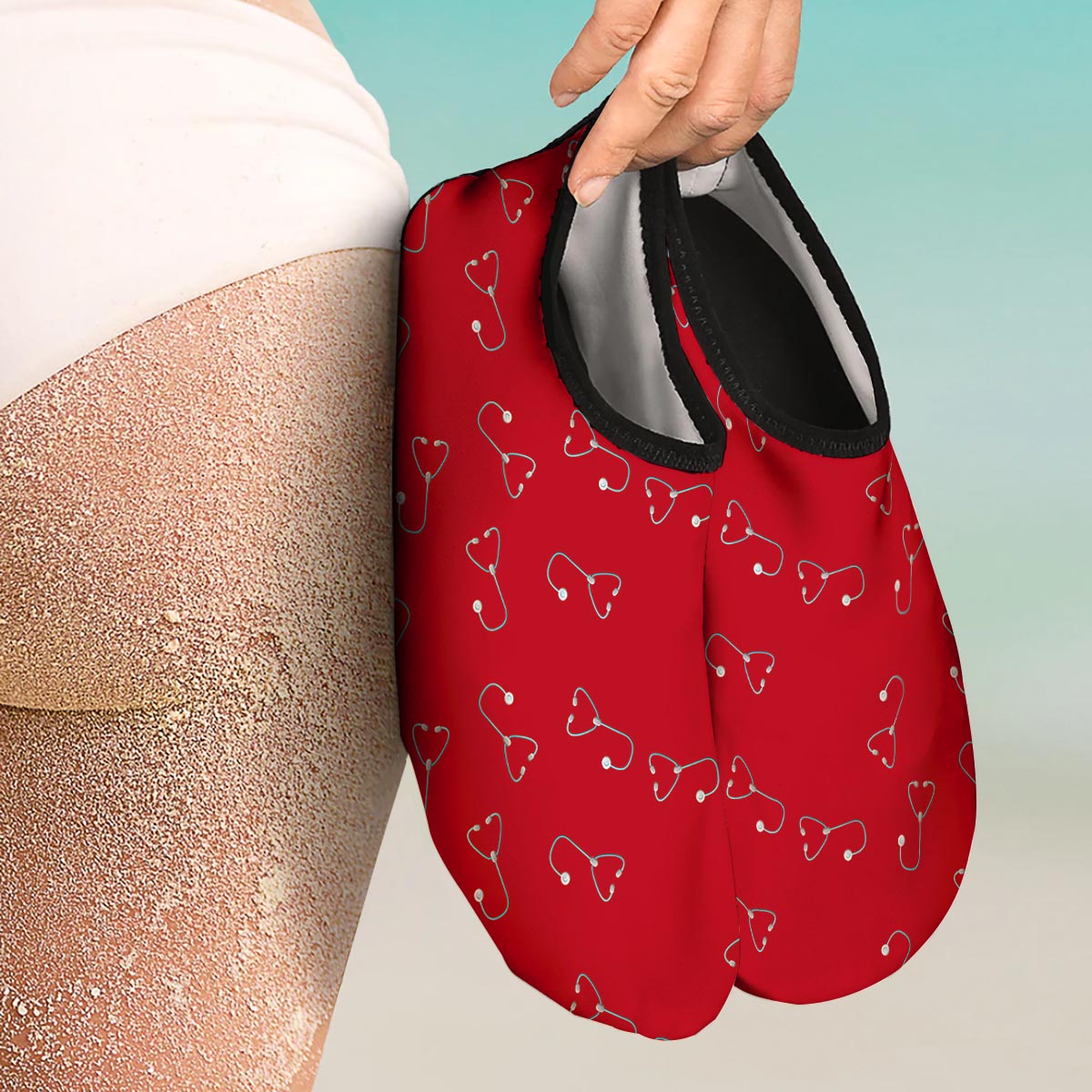 Stethoscope Red Print Pattern Water Shoes-grizzshop