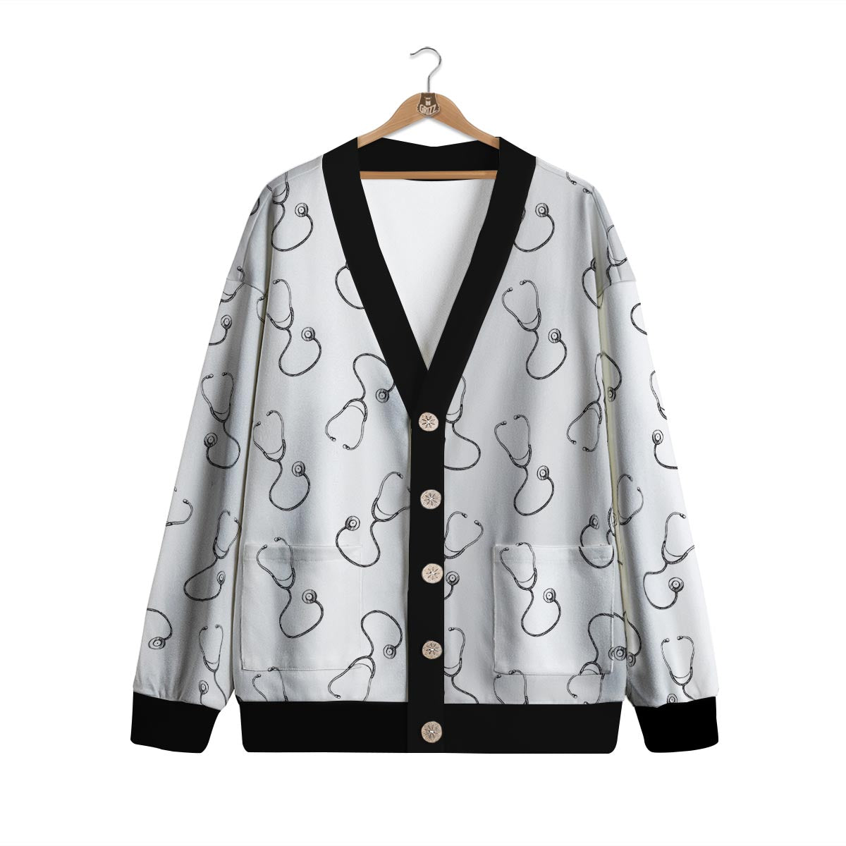Stethoscope Sign Print Pattern Cardigan-grizzshop