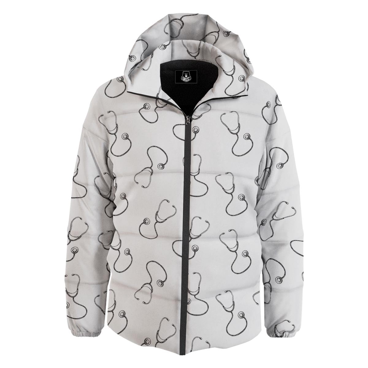 Stethoscope Sign Print Pattern Down Jacket-grizzshop