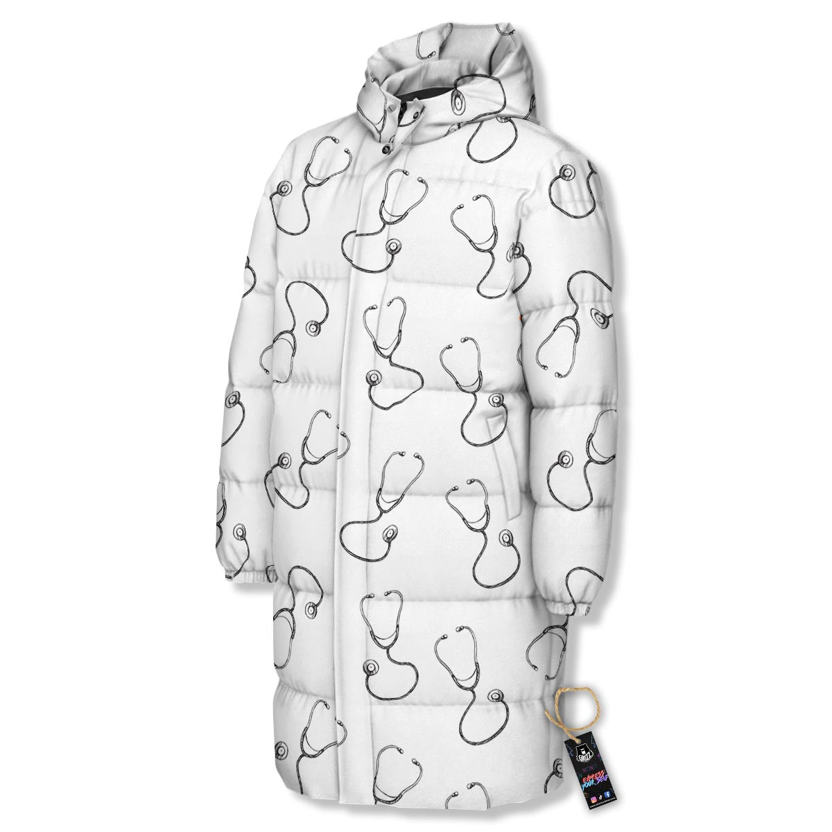 Stethoscope Sign Print Pattern Long Down Jacket-grizzshop