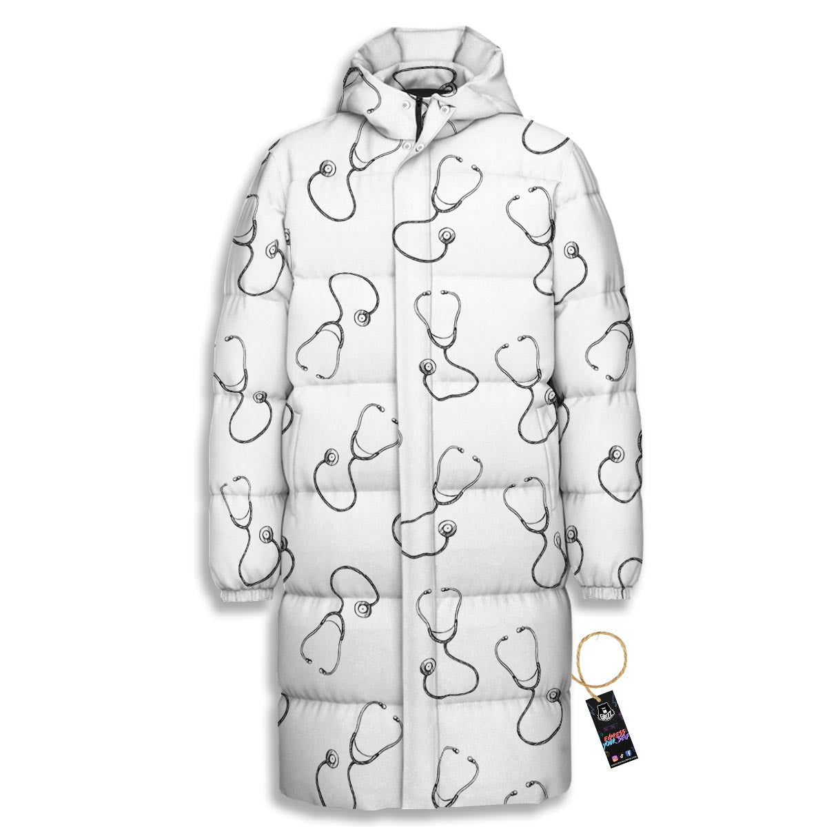Stethoscope Sign Print Pattern Long Down Jacket-grizzshop