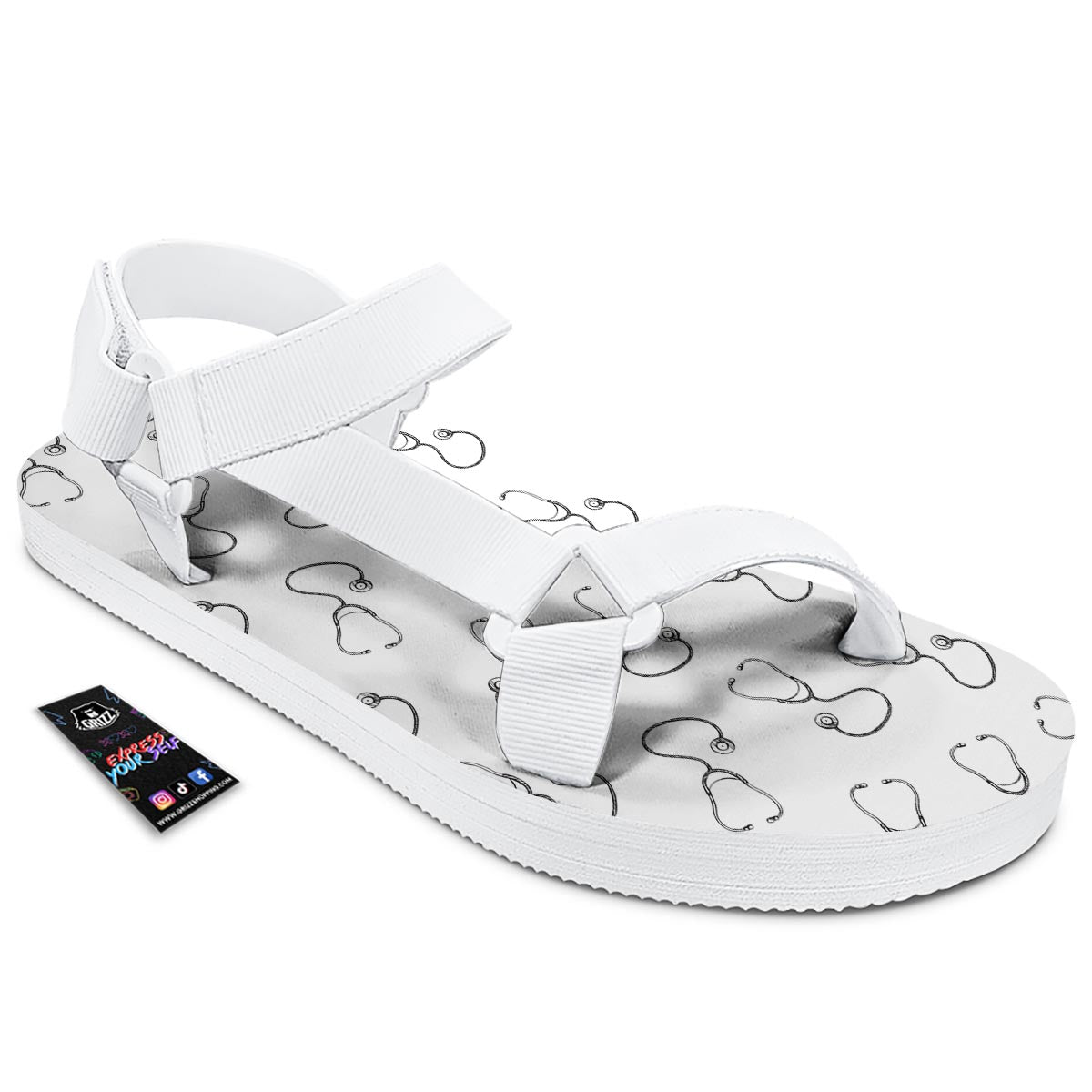 Stethoscope Sign Print Pattern White Open Toe Sandals-grizzshop