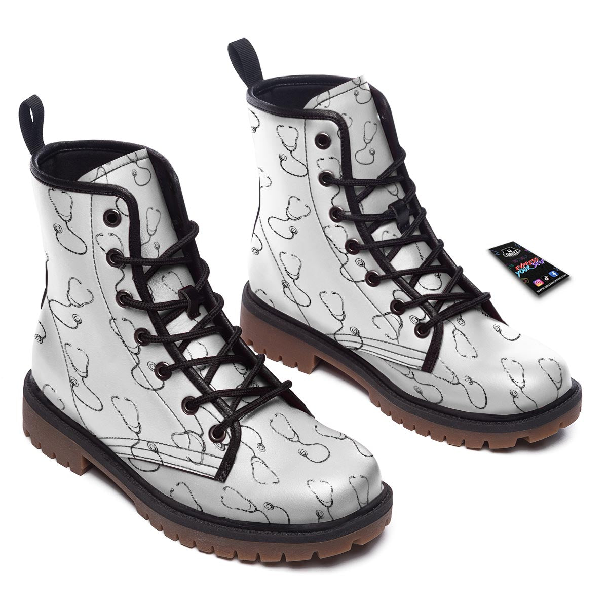 Stethoscope Sign Print Pattern Work Boots-grizzshop