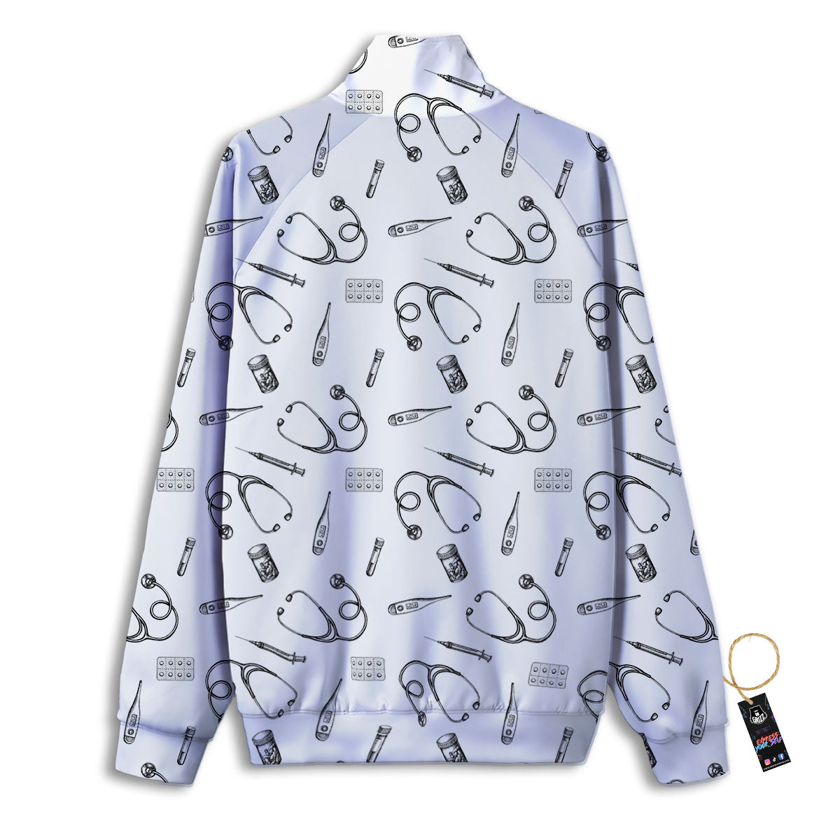 Stethoscope White And Black Print Pattern Track Jacket-grizzshop