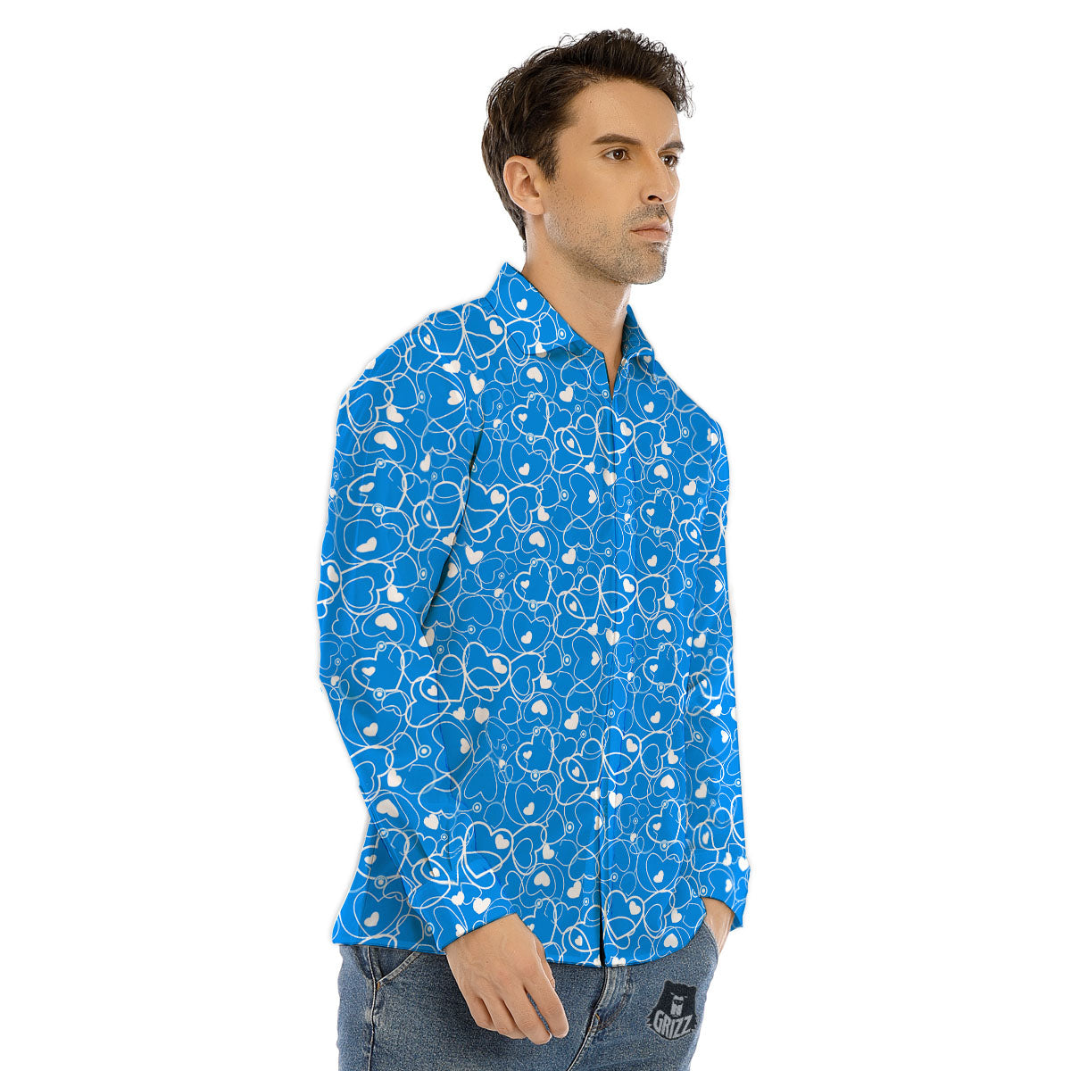 Stethoscope White And Blue Print Pattern Men's Dress Shirts-grizzshop