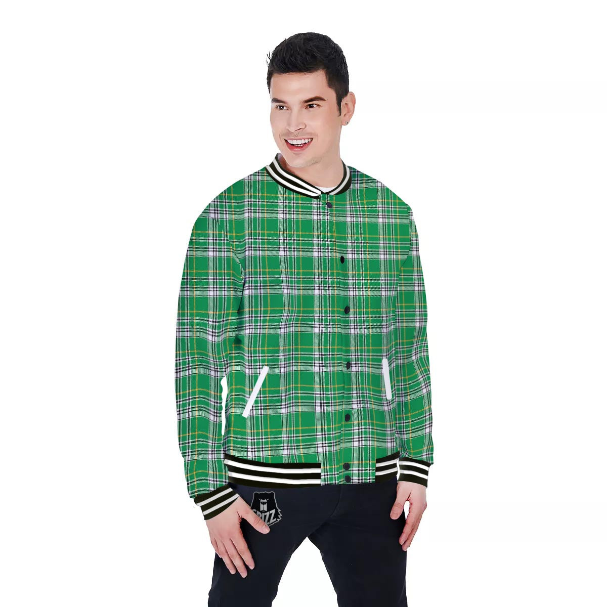 Stewart Plaid Saint Patrick's Day Print Pattern Baseball Jacket-grizzshop