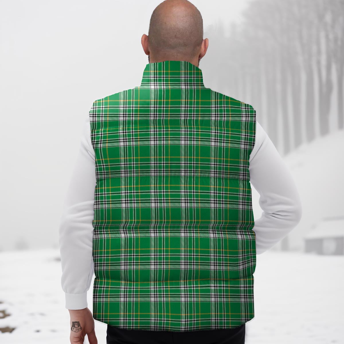 Stewart Plaid Saint Patrick's Day Print Pattern Down Vest