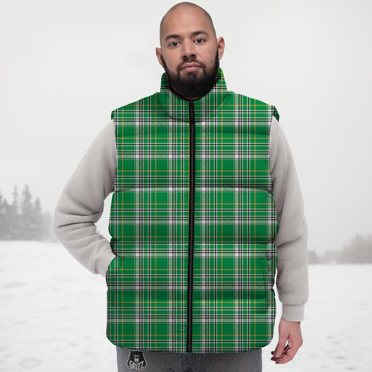 Stewart Plaid Saint Patrick's Day Print Pattern Down Vest