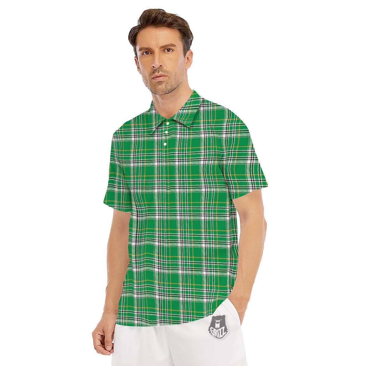 Stewart Plaid Saint Patrick's Day Print Pattern Men's Golf Shirts-grizzshop