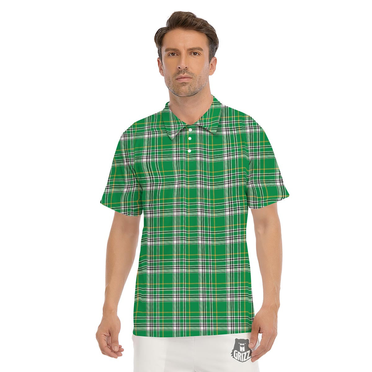 Stewart Plaid Saint Patrick's Day Print Pattern Men's Golf Shirts-grizzshop