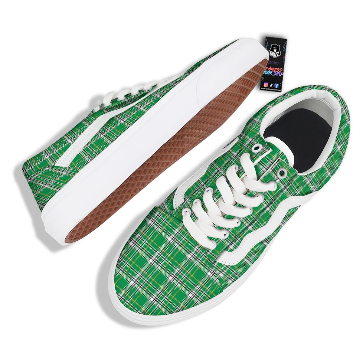 Stewart Plaid Saint Patrick's Day Print Pattern Skate Shoes-grizzshop