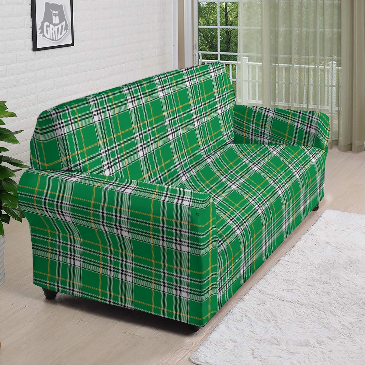 Stewart Plaid Saint Patrick's Day Print Pattern Sofa Cover-grizzshop