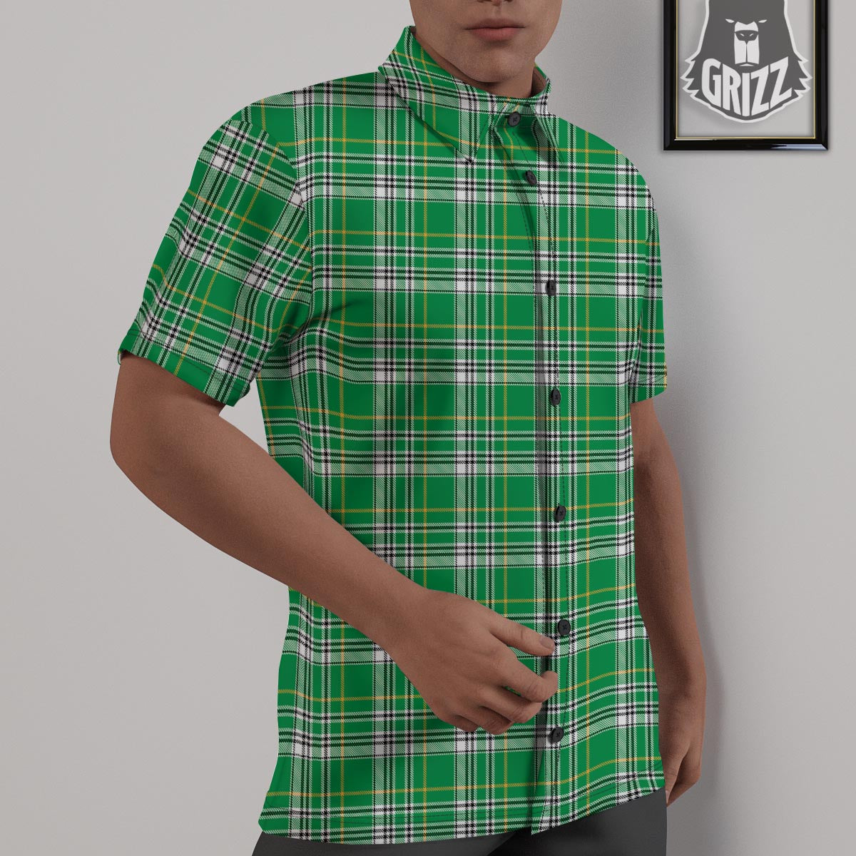 Stewart Plaid Saint Patrick's Day Print Pattern Untucked Shirts-grizzshop