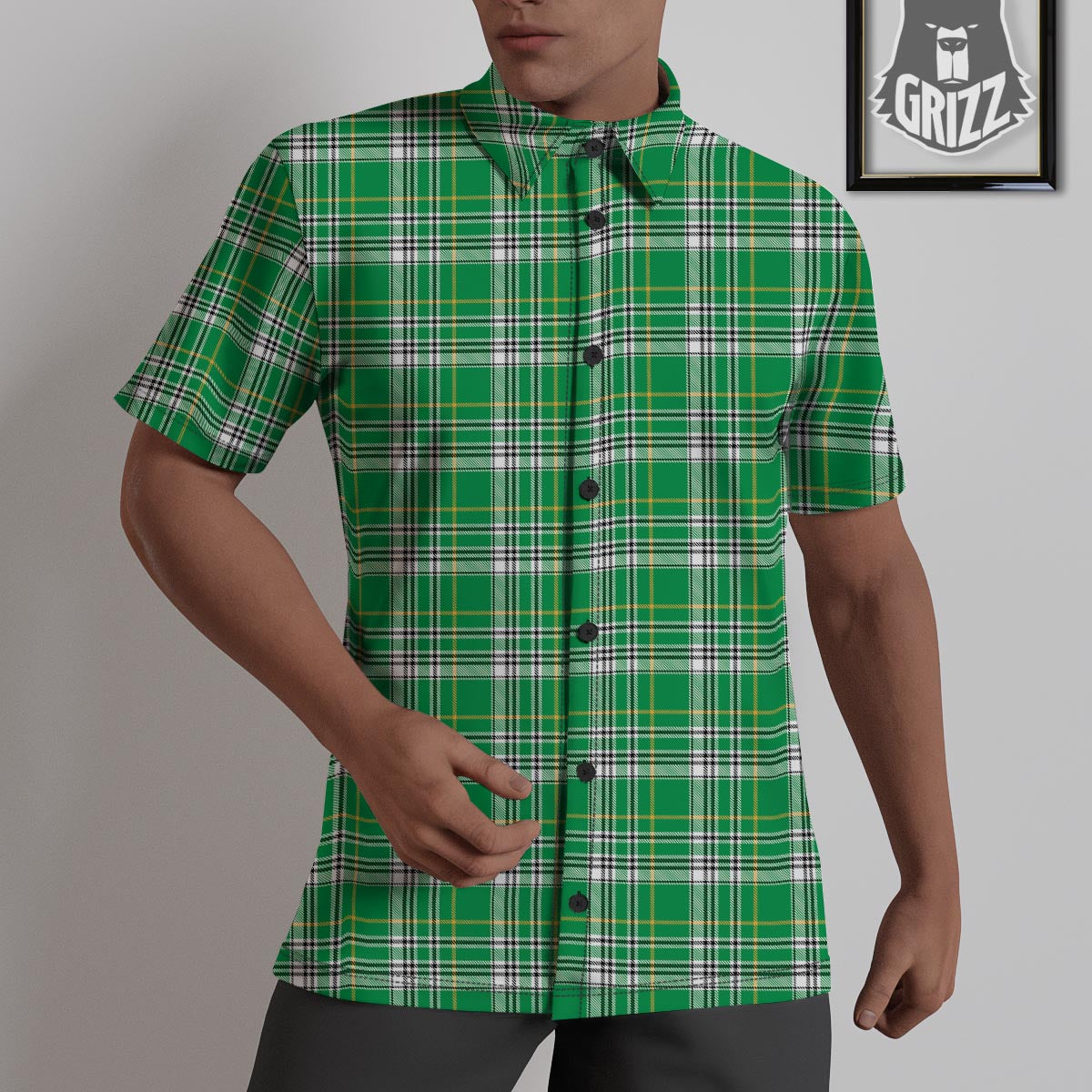 Stewart Plaid Saint Patrick's Day Print Pattern Untucked Shirts-grizzshop