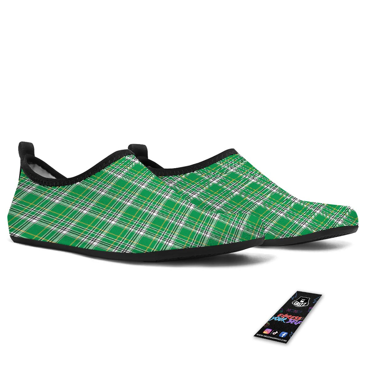 Stewart Plaid Saint Patrick's Day Print Pattern Water Shoes-grizzshop