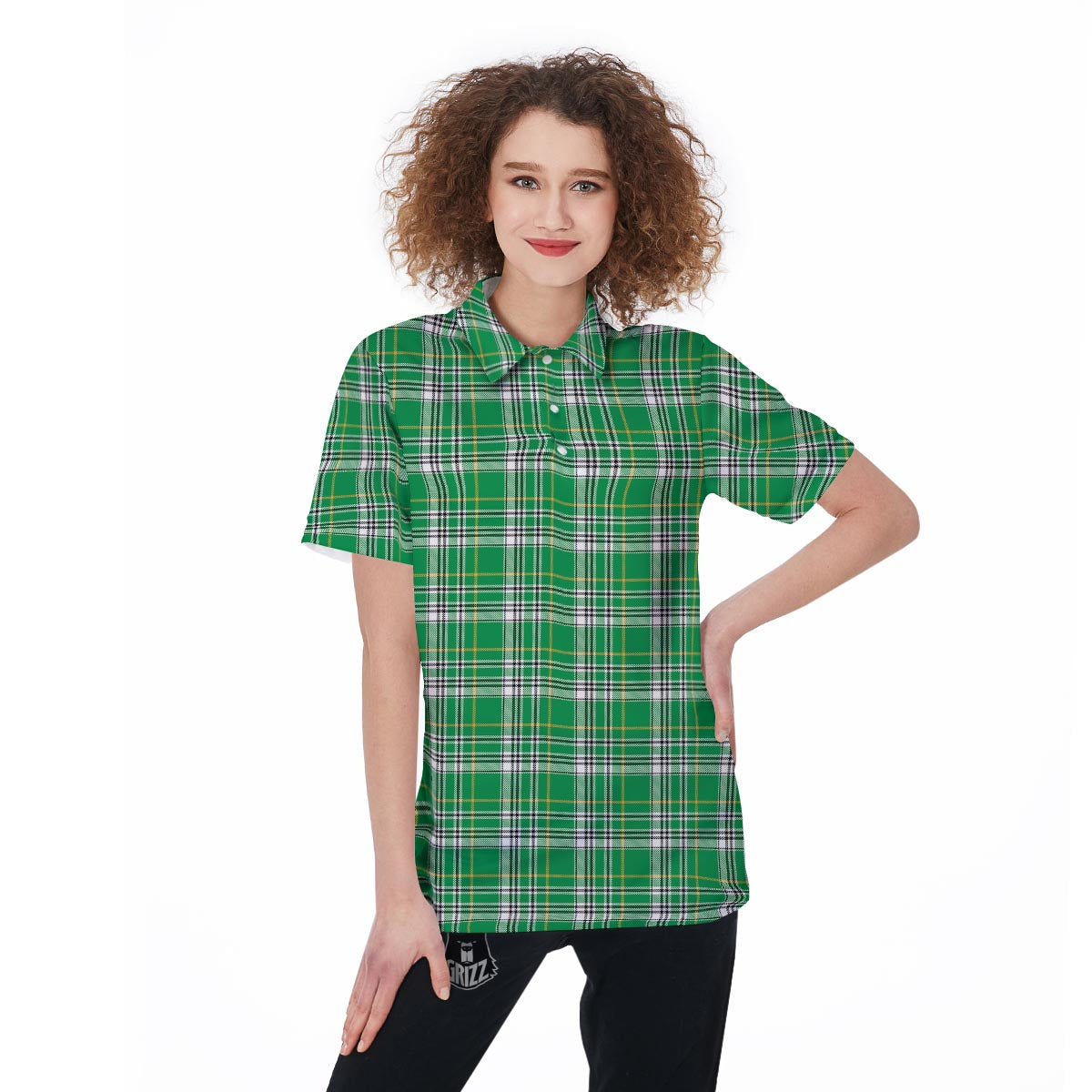 Stewart Plaid Saint Patrick's Day Print Pattern Women's Golf Shirts-grizzshop