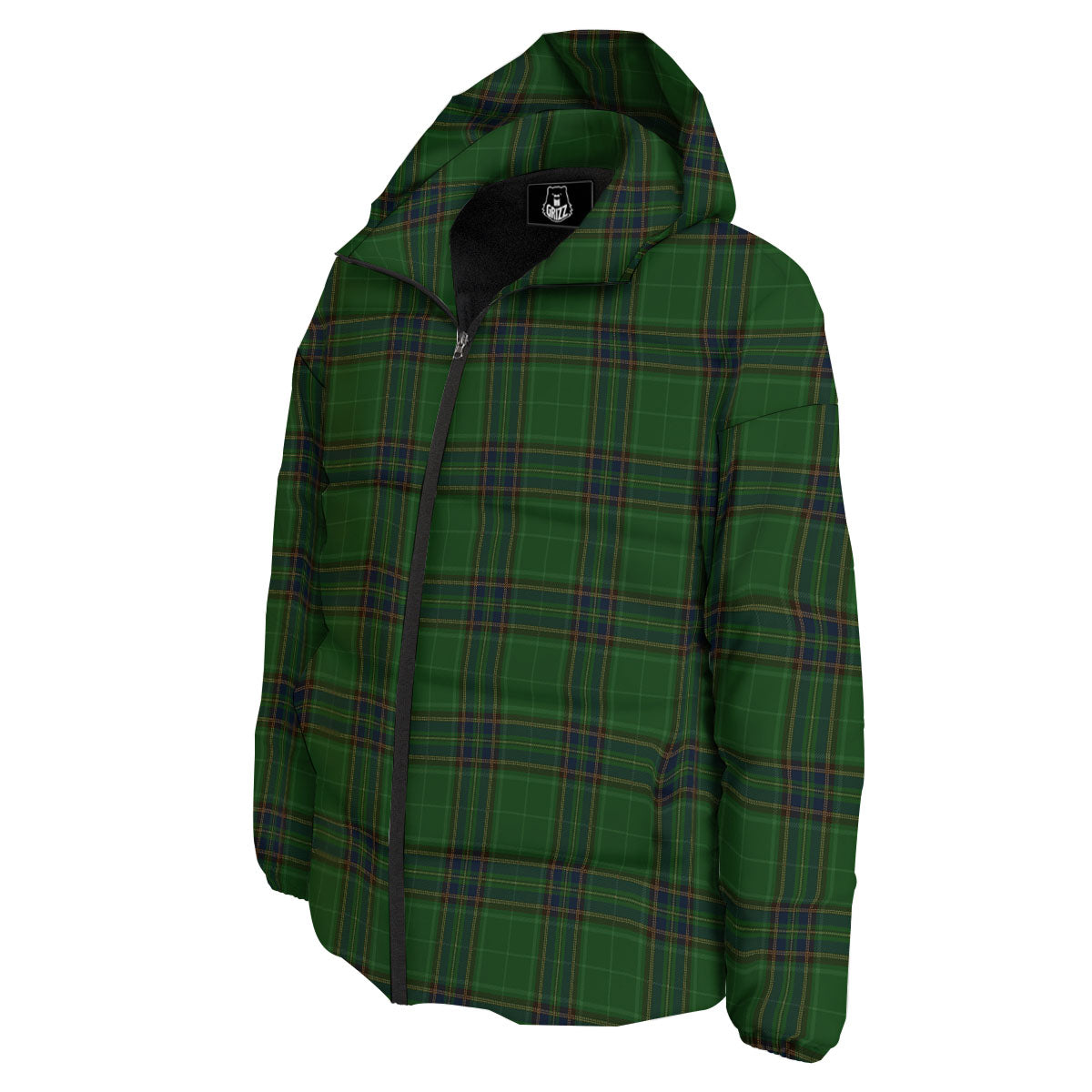 Stewart Tartan Blue And Green Print Down Jacket-grizzshop