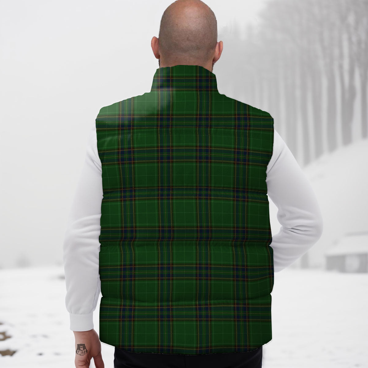 Stewart Tartan Blue And Green Print Down Vest