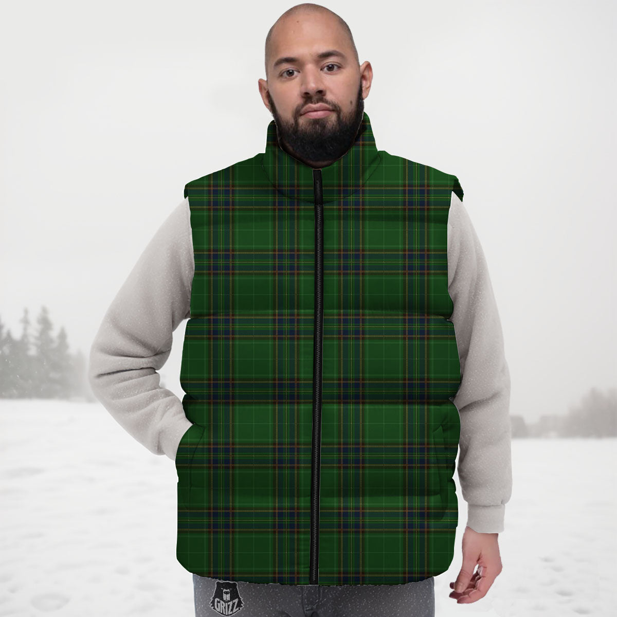 Stewart Tartan Blue And Green Print Down Vest