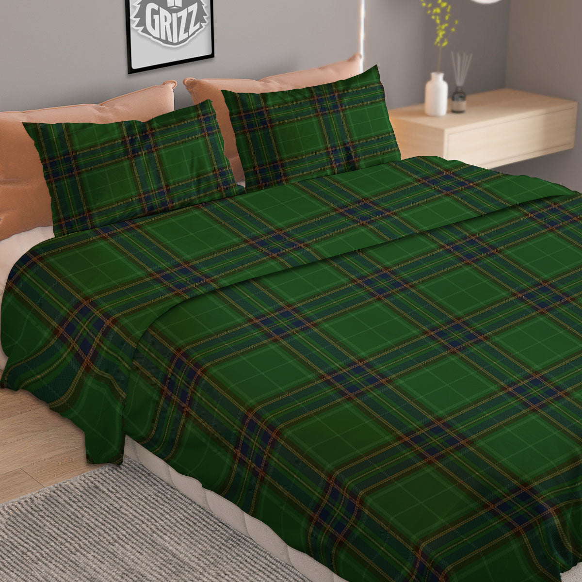 Stewart Tartan Blue And Green Print Duvet Cover Bedding Set