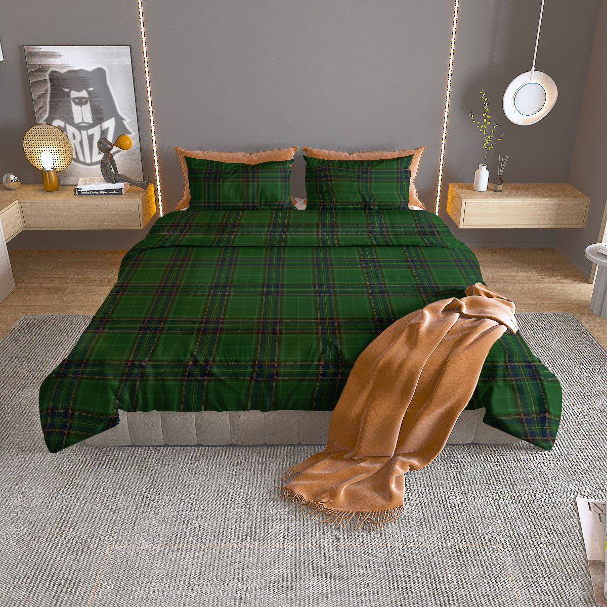 Stewart Tartan Blue And Green Print Duvet Cover Bedding Set