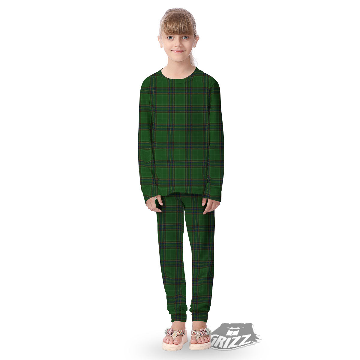 Stewart Tartan Blue And Green Print Kid's Pajamas-grizzshop