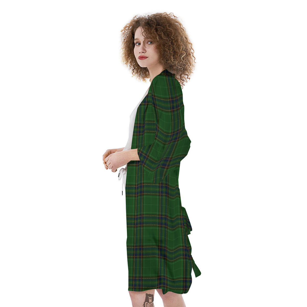 Stewart Tartan Blue And Green Print Kimono-grizzshop